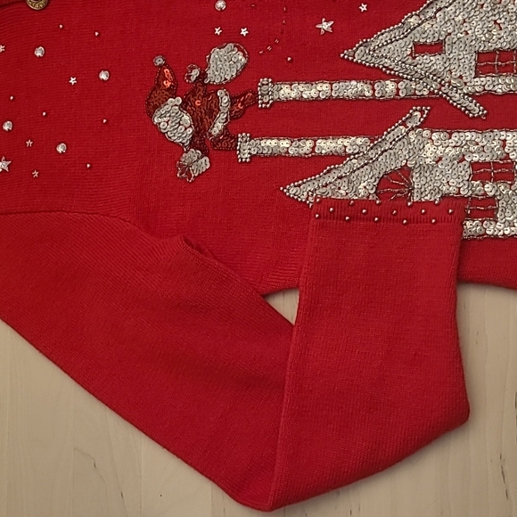 EUC Vintage Berek Red Christmas Themed Sequined and Beaded Zip Up Cardig… - Picture 3 of 15